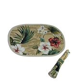 Set of 2 Quilted Hawaiian Placemats and Napkins. Beige Hibiscus and Bamboo Print Quilt Placemat Set