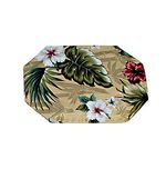 Set of 2  Quilted Placemats  with napkins.  Beige Hibiscus and Bamboo Print Quilt Placemat Set