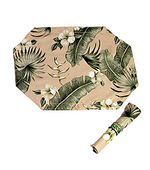 Set of 2  Quilted Placemats  with napkins.  Vintage Beige Hibiscus Print Quilt Placemat Set