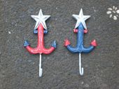 SET of 2: Stars and Stripes USA Flag  Anchor STAR  Door Hook / Hanger - Americana Decor