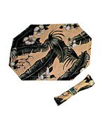 Set of 2 Vintage  Quilted Placemats  with napkins.  Vintage Yellow Hibiscus  Print Quilt  Placemat Set