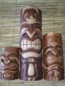 Set of 3: 8" 12" and 20" Tiki Mask KU.Hand Painted Polynesian Wood Carvings.