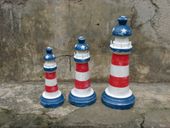 Set of 3 Americana LIGHTHOUSES. USA Flag Colors Patriotic Decor. Nautical Coastal Accent