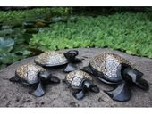  SET OF 4 Hawaiian Sea Turtle Carving Features Traditional Shell Inlay. Oceanic Art