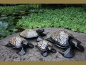 SET OF 4 WOODEN TURTLES - DESIGNER TURTLE W/ EGGSHELLS