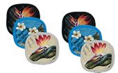 SET of 6 COASTERS. Hawaiian Floral Bird of Paradise Print. Quilted Coasters