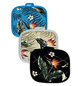 Set of Three Hawaiian Oven Mitts. Birf of Paradise Print. Tropical Kitchen Decor