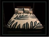 Shantung Silk Lauae Ulu Nui Design  - Hunter Green on Off-White - Hawaiian Quilted Bedspread