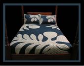 Shantung Silk Ulu Ulu Nui Design - Hawaiian Quilted Bedspread