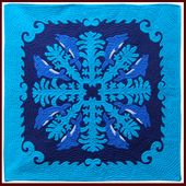 SINGING DOLPHINS! Quilted Wall Hanging. Hand Made Traditional Hawaiian Quilt. Tropical Island Wall Decor
