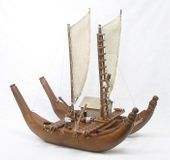 Solid KOA Wood POLYNESIAN DOUBLE HULL Sailing CANOE - 21" X 17" - Original: BISHOP MUSEUM