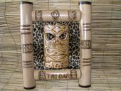 SUPER COOL!! TIKI BAR Sign with Mask and Leopard Print in a Bamboo Frame. 