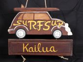 SURF'S UP, KAILUA" WOODY CAR SIGN - TIKI BAR DECOR