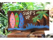 "Surf's Up" On the Beach Surfboards Sign -Beach Decor -Tropical Tiki Bar Sign 