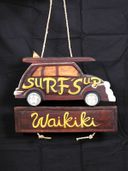 SURF'S UP, WAIKIKI   Classic Woody Car Sign. Tropical Tiki Bar Decoration