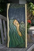 THE PELE MYTH: HAWAIIAN GODDESS Storyboard. Hand Painted Wooden Relief. Artist Signed.
