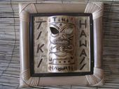 TIKI BAR Tiki Sign. Hawaiian Bamboo Framed Tiki Mask with lauhala mat. Luau Tiki Decoration