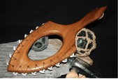 19" War Club Koa Lei O Mano with Diamond Tip  Classic Polynesian Art Shark Tooth Weapon
