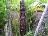 Triple Tiki  MASK with Maori Tongue. Hand Carved Wood Totem Pole, 