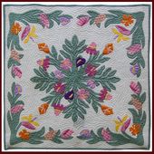 TROPICAL FLOWERS Classic Quilted Wall Hanging. Hand Made Traditional Hawaiian Quilt. Tropical Island Wall Decor