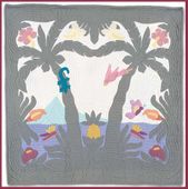 TROPICAL PARADISE Classic Quilted Wall Hanging. Hand Made Traditional Hawaiian Quilt. Tropical Island Wall Decor