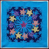 VIBRANT TURTLES! Classic Quilted Wall Hanging. Hand Made Traditional Hawaiian Quilt. Tropical Island Wall Decor