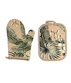 Vintage Beige Hibiscus Floral Print Oven Mitts. Hawaiian Tropical Kitchen Decor 