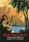Vintage Hawaiiana Travel Poster "SEE HAWAII" Turn of the century Hawaiian Cruising Lines Advertising print