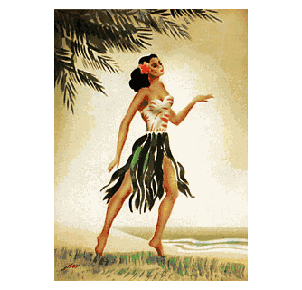 80s HULA DANCER 特大アート フレーム 油彩画 ヴィンテージ Graceful-Hawaiian-Hula-Dancer-