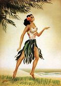 Vintage HULA DANCER by GILL. Stencil Air Brush Art Deco Painting. Nostalgia Hawaiiana, Giclee Print