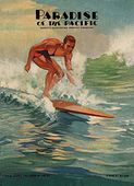 Vintage PARADISE OF THE PACIFIC  Travel Magazine Cover.  Turn of the Century, SURFING  retro period art print.Nostalgia Hawaiiana