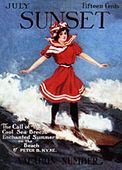 Vintage SUNSET Magazine SURFING GIRL Cover. Retro Plantation Style, Turn of the Century, Period Art 