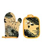 Vintage Yellow  Hibiscus Floral Print Oven Mitts. Hawaiian Tropical Kitchen Decor