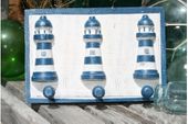 Wall hanger with three Lighthouses.RED YELLOW OR BLUE Coastal Colors. Nautical Decor