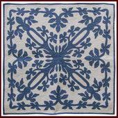 Wedgewood Blue ORCHID Classic Quilted Wall Hanging. Hand Made Traditional Hawaiian Quilt. Tropical Island Wall Decor