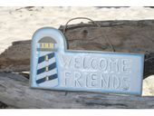 WELCOME FRIENDS Beach Welcome Sign - Weathered Nautical Sign - Coastal / Beach Decor - Tiki Decorations - Gifts with Aloha...