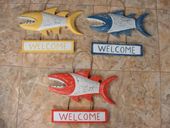WELCOME Shark Attack Tiki Sign - Nautical Beach Decor -Available in Blue, Red and Yellow Coastal Colors