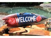 WELCOME Shark Bite Surfboard Surf Sign. Tropical Welcome Sign. Hawaiian Gifts with Aloha...