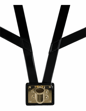 Black Patent Leather Flag Carrier Harness with Brass cup