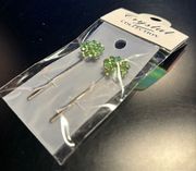 Green Rhinestone Crystal Flower silver color bobby pins