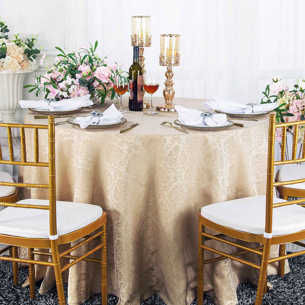 108 inch Champagne Damask Tablecloths, Jacquard Table Covers