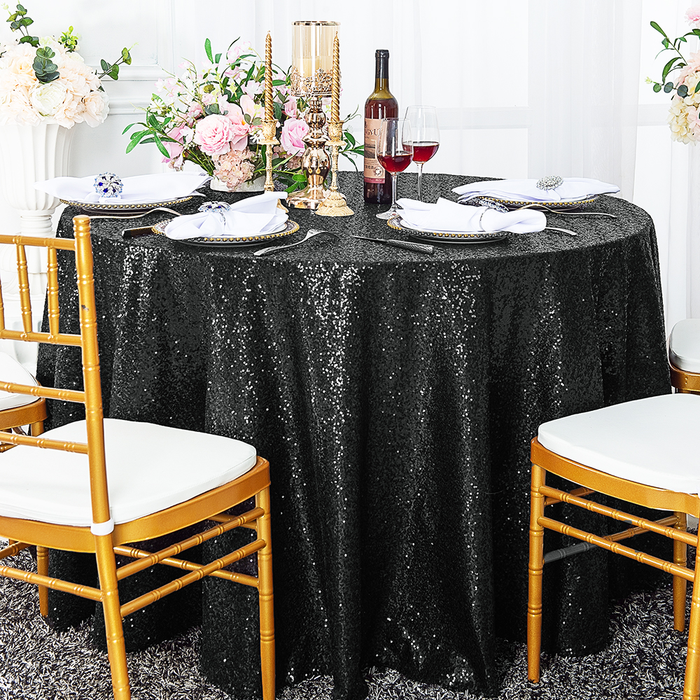 Black Sequin Table Cover Linens 108"