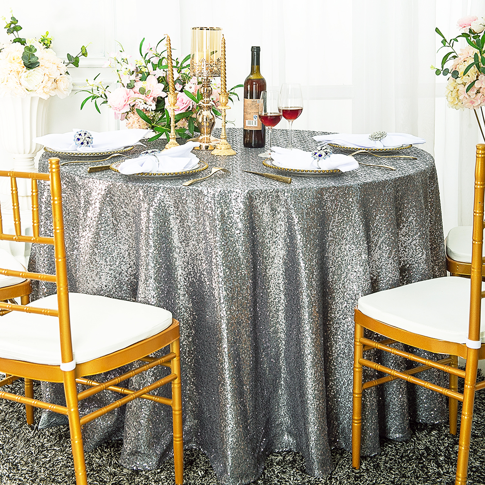 Silver Sequin Table Cover Linens 108"