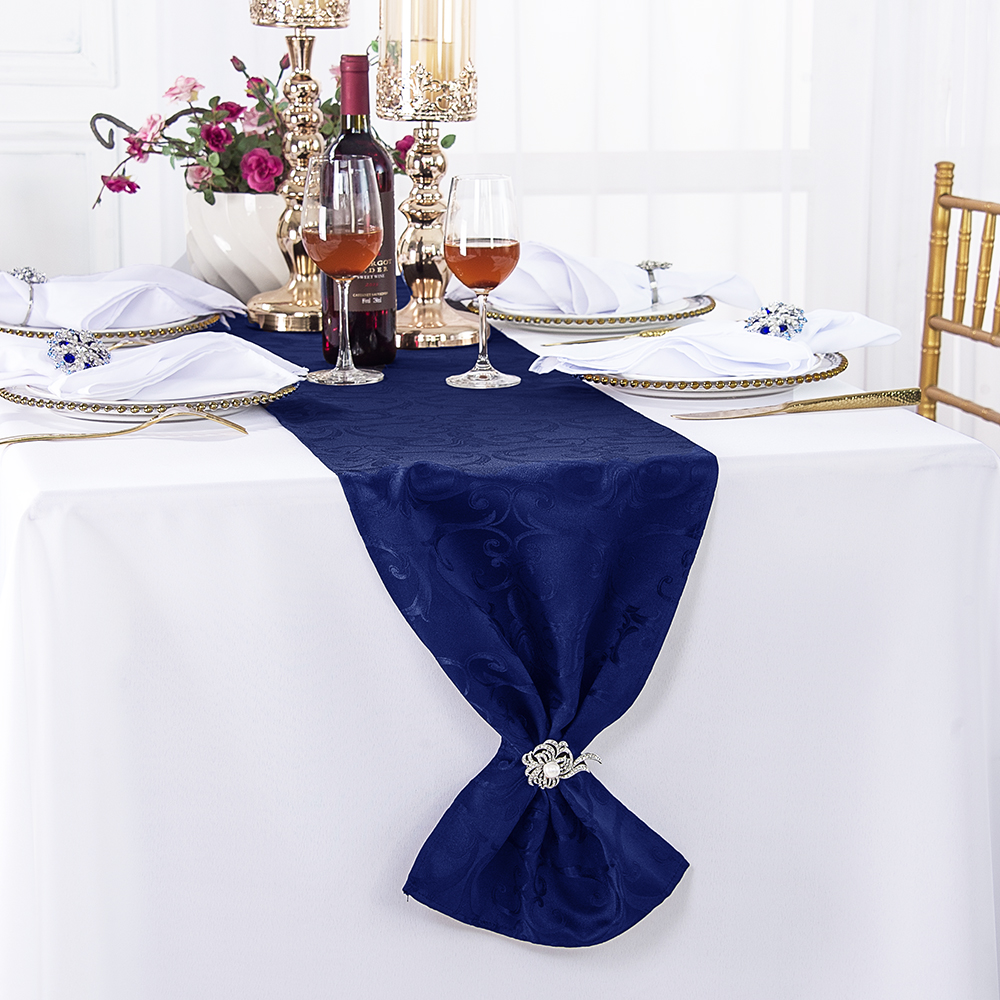 Navy Blue Damask Table Runners Polyester Jacquard Table Runner