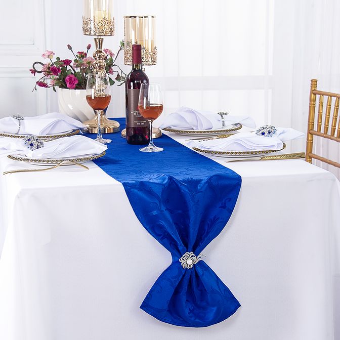 Royal Blue Damask Table Runners Polyester Jacquard Table Runner