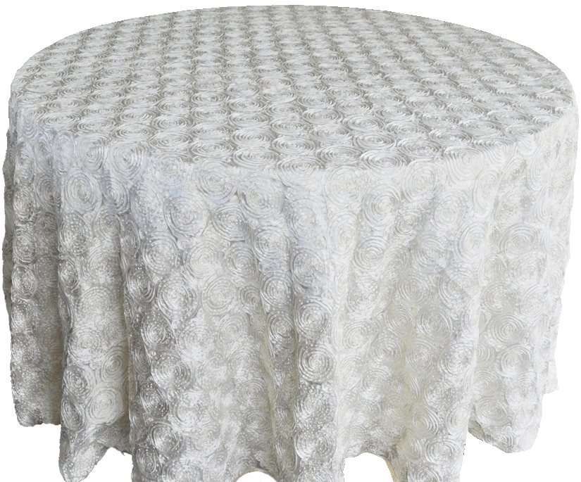 Ivory 120 inch Rosette Satin Tablecloths Round
