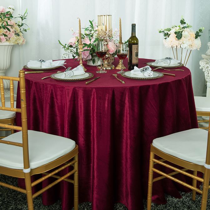120" Burgundy round velvet tablecloth, Velvet table cover linens wholesale