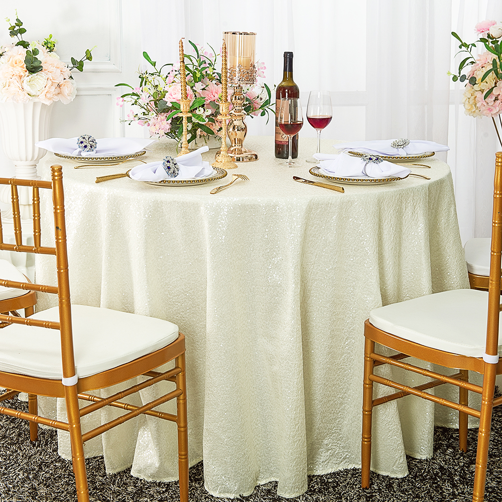 Ivory Sequin Table Cover Linens 120"