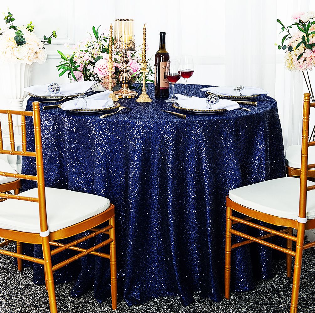 Navy Blue Sequin Table Cover Linens 120