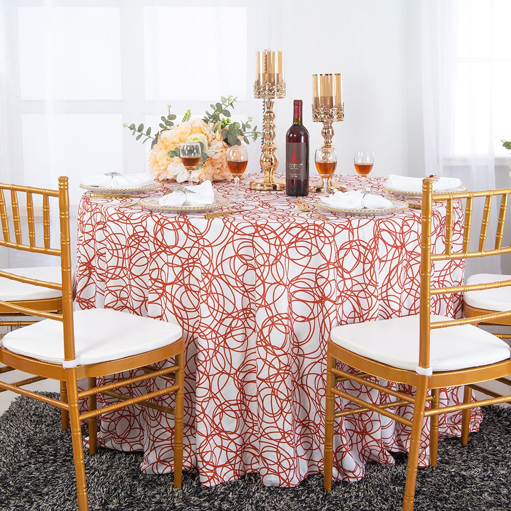 Cherry Whirl printed Scuba (WrinkleFree) Tablecloths Rust Burnt orange